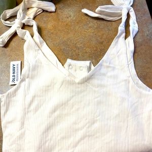 Ribbed, tie body suit in white